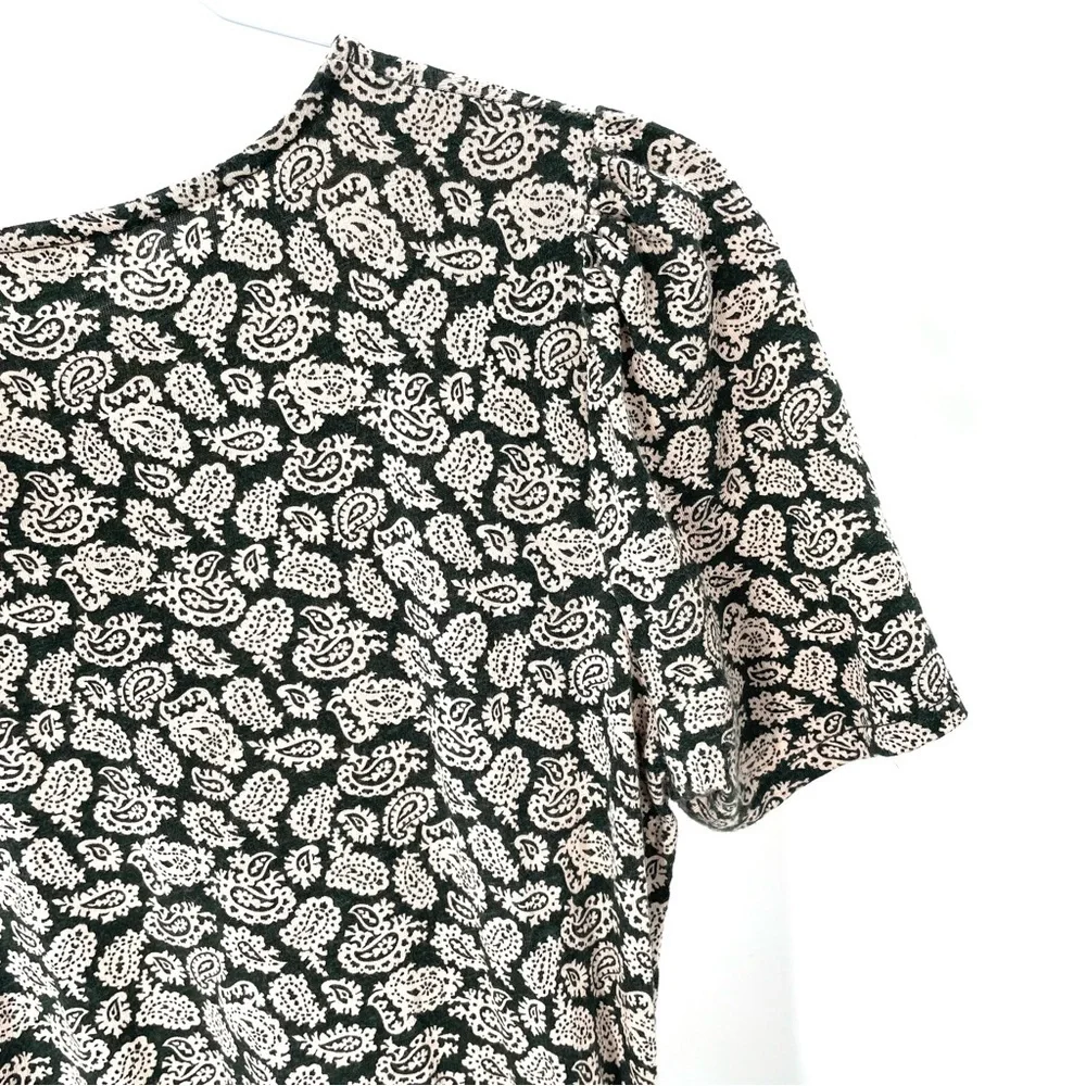 Boden Knot Front Short Sleeve Jersey Above Knee Casual Paisley Print Green Dress